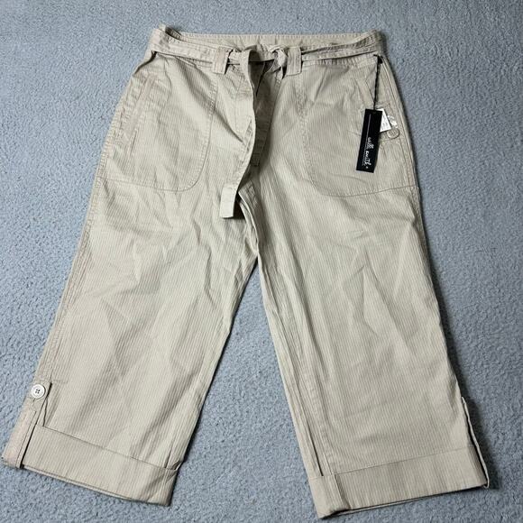 Willi Smith Pants Womens 8 Tan Tapered Capri Wide Leg Cotton Summer Vacation NEW - Picture 1 of 10